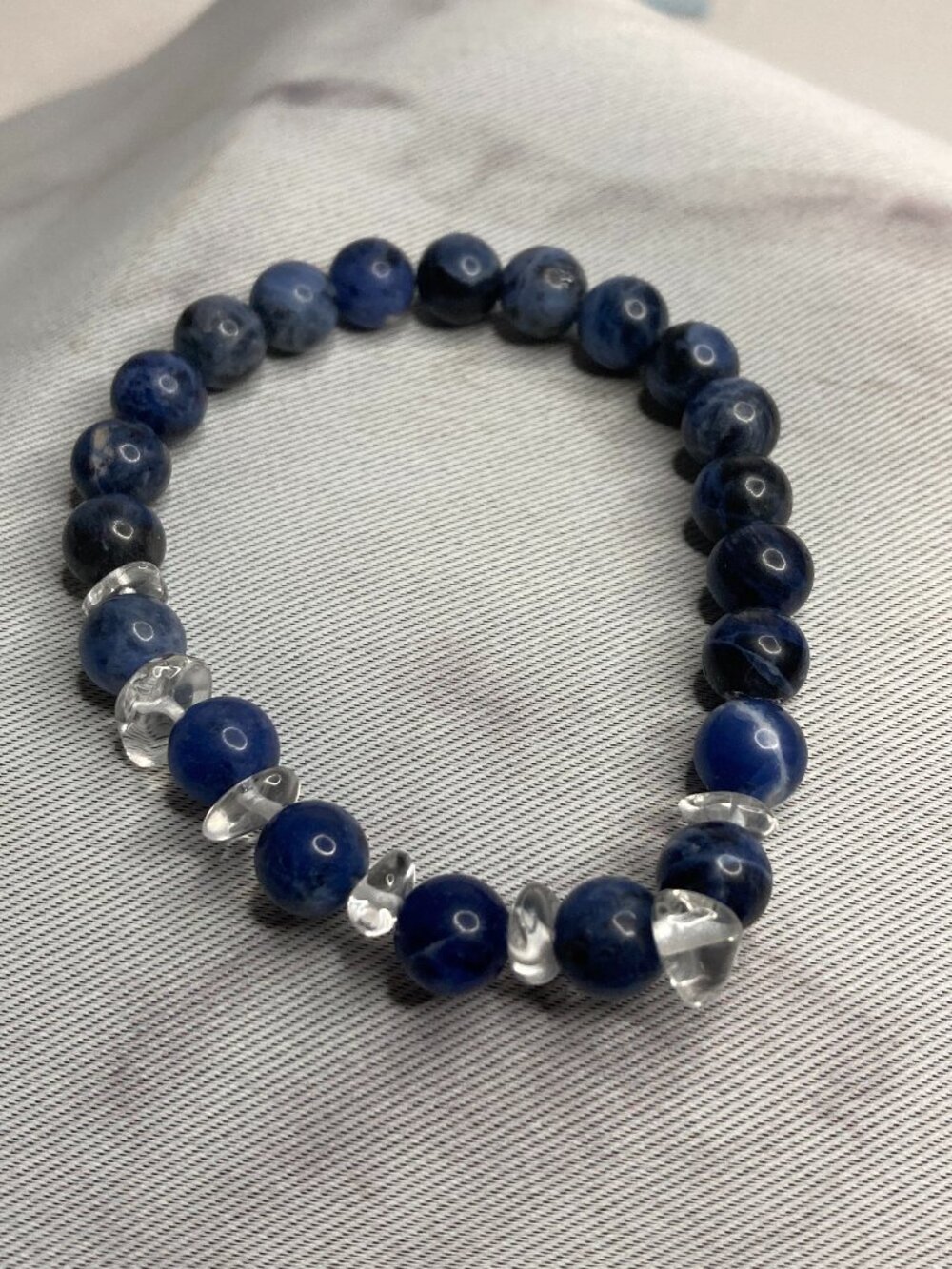 Chipped Clear Quartz * Blue Solidate Beads